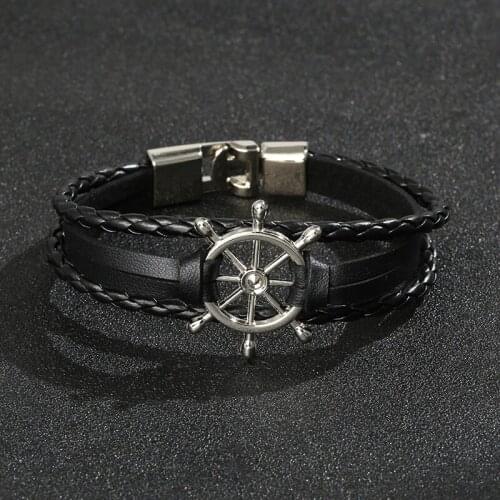 Ships Wheel Jewelry Rudder Leather Bracelet Nautical Bracelet Nautical Gifts for Men Jewelry