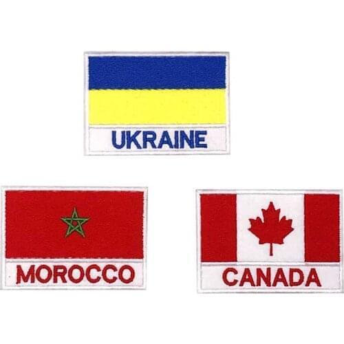 Morocco Ukraine Canada flag embroidery biker motorcycle patches for vest clothing with iron on hook backing