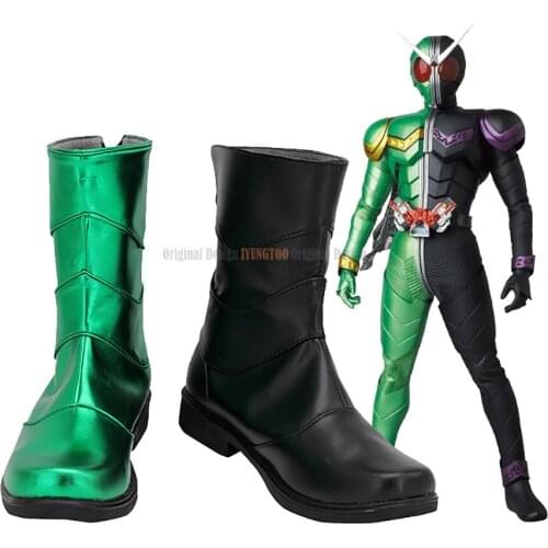 Masked Rider W Green Black Shoes Cosplay Kamen Rider W Customized Boots Cosplay for Unisex