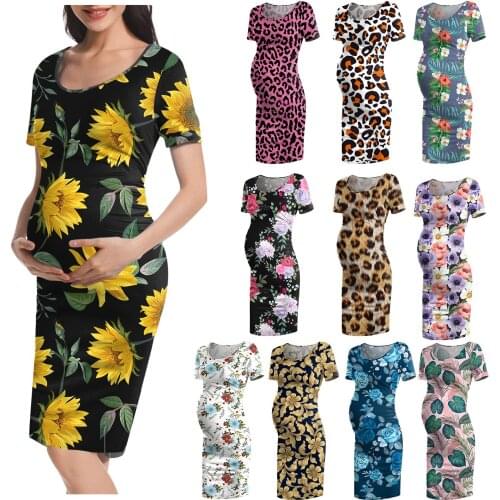 Maternity Dresses Women Mom Pregnancy Clothing Summer Floral Fashion Dress Belly Clothes Robe Femme Comfort Short Sleeve платье