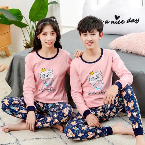 Teens Pajamas Long Sleeve Cotton Pyjamas Kids Clothes Sets Cartoon Big Boy Sleepwear Cute Pajamas For Girls 10 12 14 16 18 Years