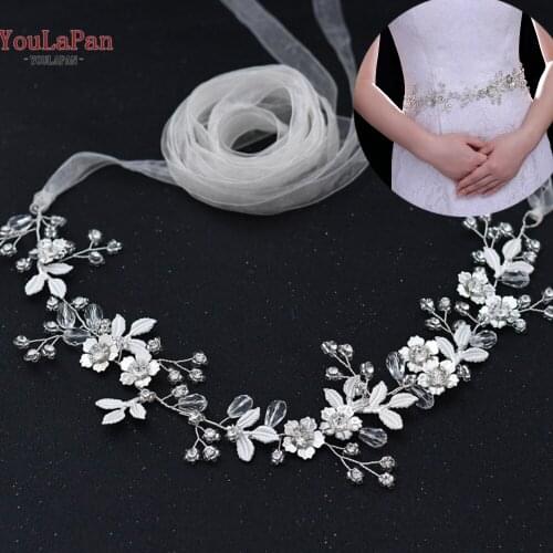 TOPQUEEN SH350 Crystal Belt Alloy Flower Wedding Party Belts Diamond Wedding Dress Accessories Belt Sash Rhinestones Bridal Belt