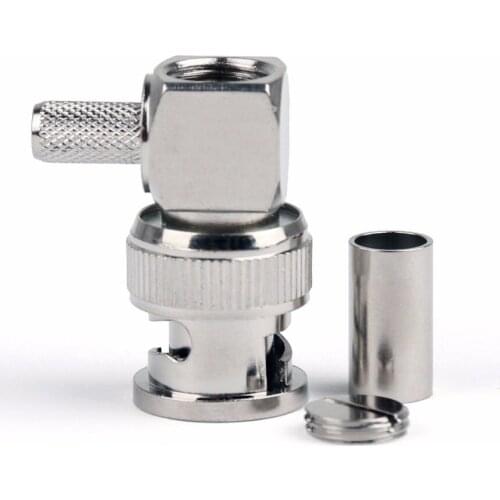 Areyourshop BNC Male Plug Right Angle Crimp RG58 LMR195 RG142 Cable RF 10PCS 50ohm Plug Jack Connector