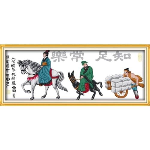 Happiness consists in contentment. cross stitch kit people 18ct 14ct 11ct count print canvas stitches embroidery DIY handmade