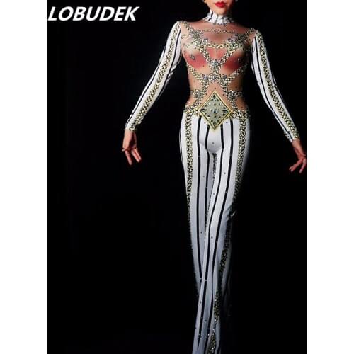 Sexy Jumpsuits Crystals Outfit Female costumes performance DJ DS show Leotard Singer Dance Nightclub stage bar slim star