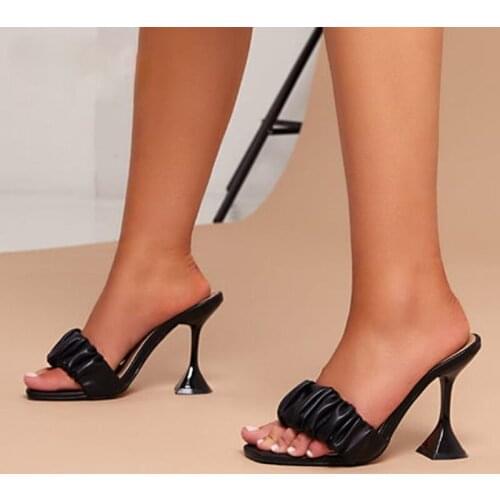 Fashion Strange Style Women Slippers Square Open Toe Slippers Slip On Slides Summers Beach Shoes Black White Shoes Woman Size 42