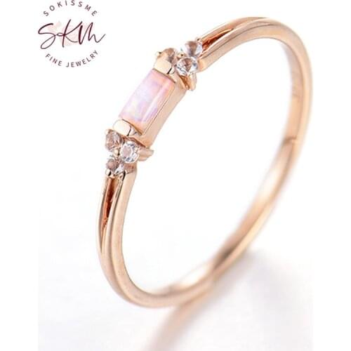 SKM Vintage 14K 18K rose gold delicate opal rings for women Engagement rings designer Anniversary Luxury Fine Jewelry
