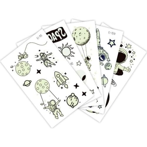 Luminous Space Kids Tattoo Stickers Cartoon Fun Stickers Temporary Tattoo on Face Arm Leg for Child Art Decoration