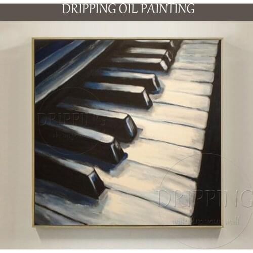 Unique Wall Art Hand-painted Piano Keys Acrylic Painting on Canvas Wall Artwork Pop Art Black and White Piano Keys Oil Painting