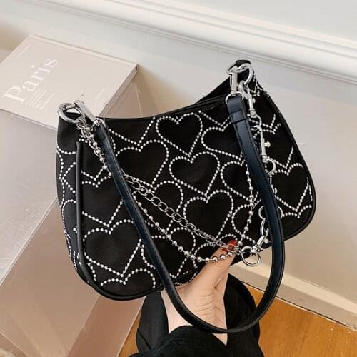 High Quality Ladies Designer Handbags Chain Nylon Shoulder Bags Women Heart Pattern Crossbody Bag for Girl 2021 Travel Hobos Sac