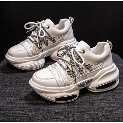 Fujin 2021 Genuine Leather Ins Dad Shoes Chunky Sneakers for Women Platform Shoes Vulcanized Comfy Comfy Breathable Shoes