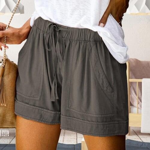 2021 Lady Home Casual Solid Wide Leg Loose Short Pants Shorts Drawstring Elastic Waist Women Loose Pockets Mini Shorts for Beach