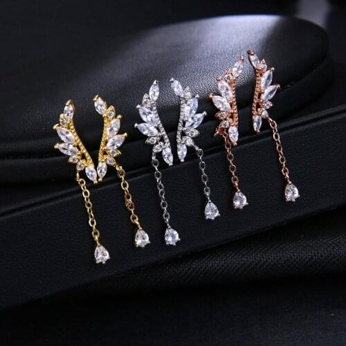 Creative Gold Color Star Feather Zircon Earrings For Women Fashion Little Zircon Pendant Earring Wedding Gifts Female Jewelry