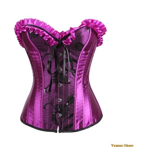 2021Gothic Corset Sexy Satin Floral Lace Up Bowknot Overbust Corsets and Bustiers Plus Size Korsett WeddingPartyCostumeClubwear