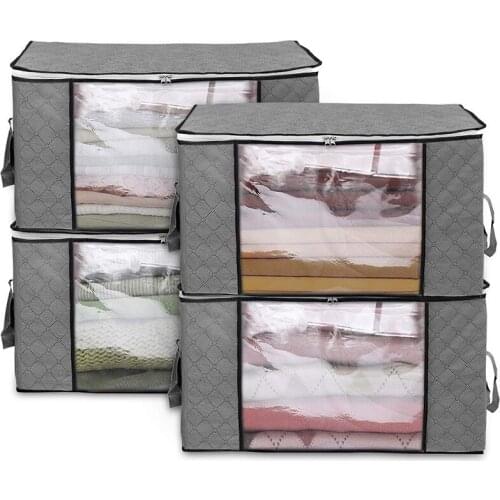 4Pack Storage Bags Clothes Organizer Containers with Strengthen Handle, Anti-Mold Fabric Under-Bed Storage Bags for Comforters