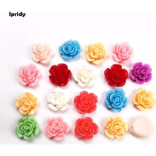 IPRIDY 50pcs 14.5x7.6mm Colorful Rose Flower Floral Opaque Resin Drilled Beads For DIY Scrapbooking Craft Decor