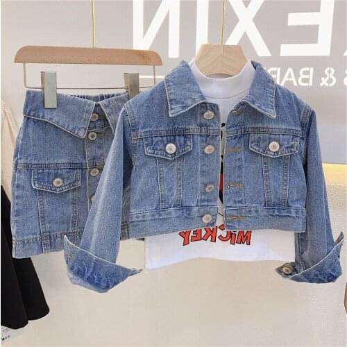 Kids Girls Clothes Set jean Jacket + shirt 2PCS Girl Set Clothes Casual Style Children Clothing For Girls 3-7T #0130