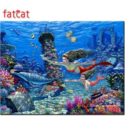 FATCAT Mermaid Dolphin 5d diy diamond painting full square round drill diamond embroidery kits animals home decoration AE2836