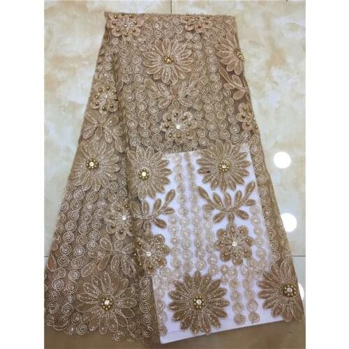 French Net Lace Fabric stone Latest African Lace Fabric With Embroidery Mesh Tulle gold beads Sequins Lace Fabric Material grey