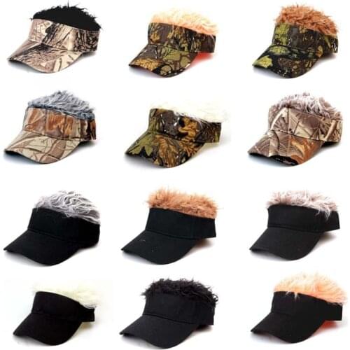 Men Women Casual Camouflage Visor Hat Sunshade Adjustable Sun Visor Baseball Cap With Spiked Hairs Wigs Casquatte Hip Hop Hats