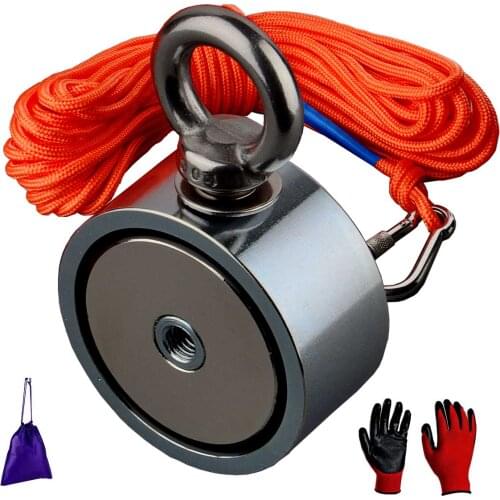 Combined 300KG Double sided Superinduction Strong Neodymium N52 Fishing Magnet Recovery Material 20m Durable Rope
