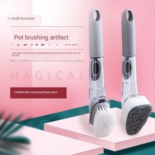 Kitchen Dishwashing Automatic Water Filling Dishwashing Brush Sponge Brush Multifunctional Long Handle Dishwashing Brush