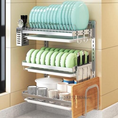 Stainless steel kitchen shelf free punching to dry dishes and chopsticks dish rack drain rack dish storage rack wall-mounted