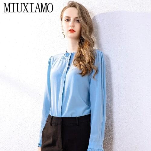 MIUXIMAO 2020 Summer Silk Blouse Shirt Womens Fashion Ruffle Vintage Elegant Designer Shirt Loose Blouses Top Womens Tops