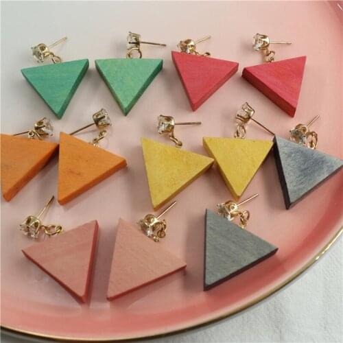 Trendy Jewelry Yellow Zircon Wooden Drop Earrings For Women Statement Geometric Triangle Natural Wood Earrings Gift Wholesale