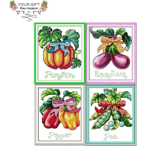 Joy Sunday J150J151J152J153 14CT 11CT Counted and Stamped Pumpkin/Eggplant/Pepper/Pea Embroidery Home Decor Cross Stitch kits