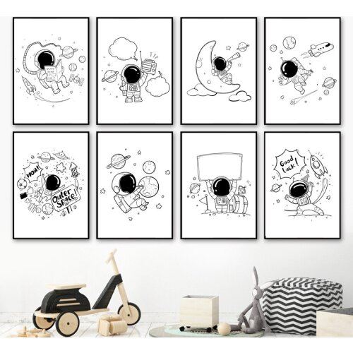 Astronaut space Rocket Planet Moon Nursery Wall Art Canvas Painting Nordic Posters And Prints Wall Pictures Baby Kids Room Decor