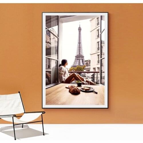 Wall Art Scenery Outside The Window Canvas Posters and Prints Eiffel Tower Scenery Painting for Living Room Bedroom Decoration