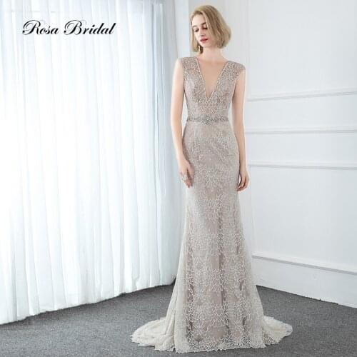 Rosabridal 2020 lastest sleeveless o neck court train beading lace mermaid wedding dress