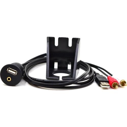 3FT 1m Car Dashboard Flush Mount Panel USB 2.0 3.5mm AUX RCA Extension Flush Mount Male to Female Cable Car Styling Dashboard