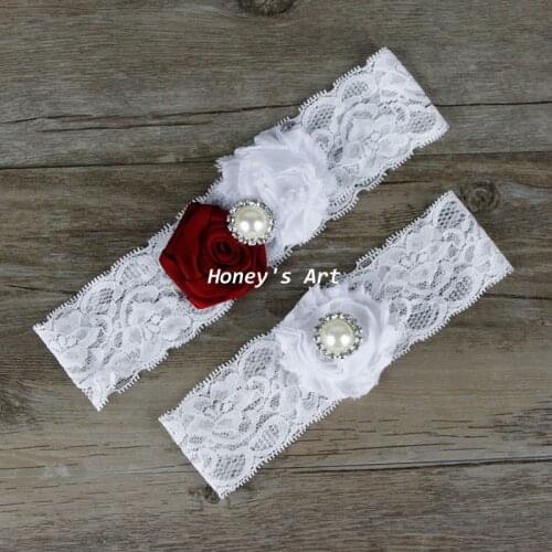2pcs/Set Bridal Flowers Garter Keepsake Toss Vintage Lace Garters White & Burgundy Hot Wedding Garter Set Bridal Accessories