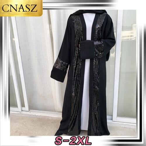 2020 Latest Middle East Plus Size Muslim Sequin Stitching Cardigan Islamic Turkey Robe Dubai Women Fashion Kimono
