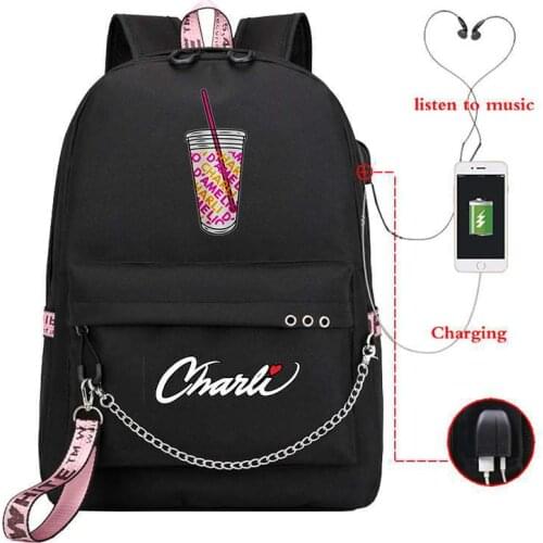 Charli Damelio Backpack New Style Teenager Boys Girls USB Charge School Bag Women Laptop Bagpack Men Travel Mochila Bookbag