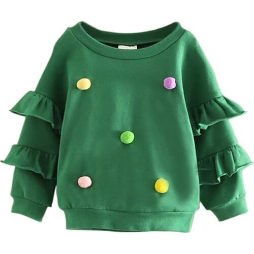 Sweatshirts for Girls Cute Hair Ball Decoration Casual Kids Clothes Laciness Splice Long Sleeve Blouse 2 3 4 5 6 7 8 Y Girl Tops