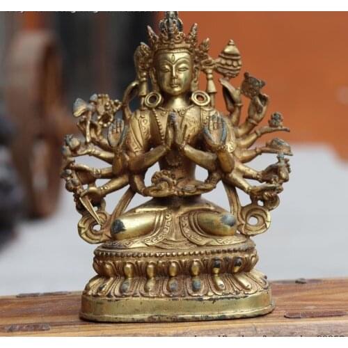 Tibetan Buddhism Copper Bronze Gild Eighteen arm Ushnisha Vijaya Buddha Statue