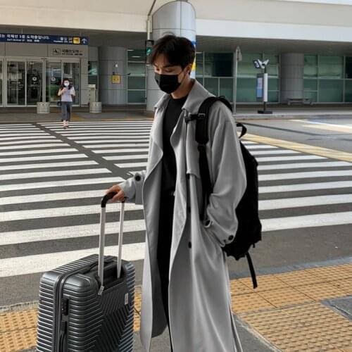 Loose Trench Coat Man Oversize Cloth 2021 Autumn New Korean Windbreaker Mens Medium Long Cape Casual Trend Handsome