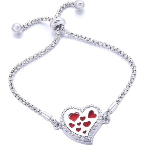 Heart Shaped Rhinestone Fine Locket Zircon Bracelet Stainless Steel Adjustable Perfume Aromatherapy Oil Diffuser Zircon Jewelry