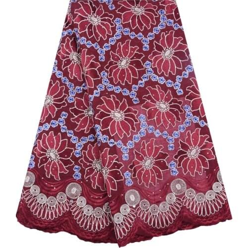 Red High Quality Swiss Voile Lace In Switzerland African Dry Cotton Lace Fabric Nigerian Voile Lace With Stones For Wedding 1558