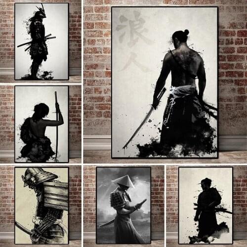 Japanese Samurai Abstract Canvas Painting Black Modern Wall Art Pictures Posters and Prints for Living Room Home Decoration