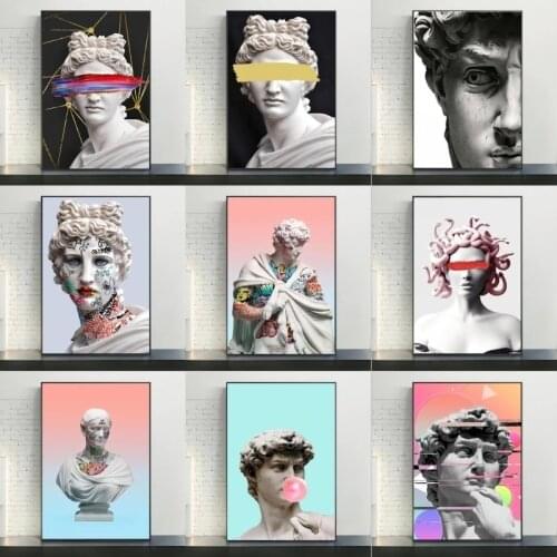 Funny Art Sculpture Of David Canvas Posters Graffiti Art Canvas Paintings On the Wall Modern Funny Portrait Pictures Home Decor