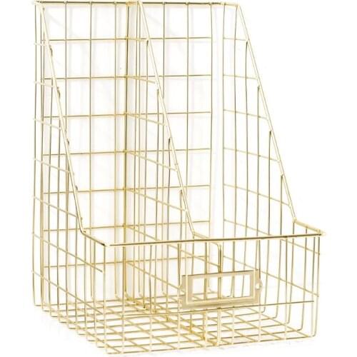 Nordic Iron Double Grid File Holder Desk Shelf Magazine Book Storage Organizer
