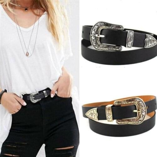 Double Buckle Belt Women Lady Fashion Vintage Metal Leather Belt 4 Patterns Available Boho Waist Belt Waistband Fashion Silver