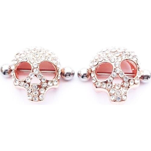 Punk Accessories Nipple piercing Rose Gold Color Skull Sexy Barbell Stainless Steel Nipple Shield Ring