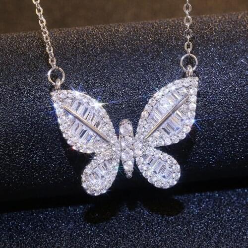 Ins Simple collares Jewelry Silver Color full Zircon Crystal Butterfly Pendant Necklaces For Women choker Wedding Jewelry