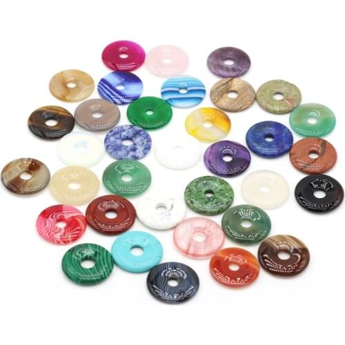 10Pcs Natural Stone lapis lazuli Topaz Agate Amethyst Donut Charms Semi-Porous Beads for Jewelry Making Necklace Pendant 30x30mm