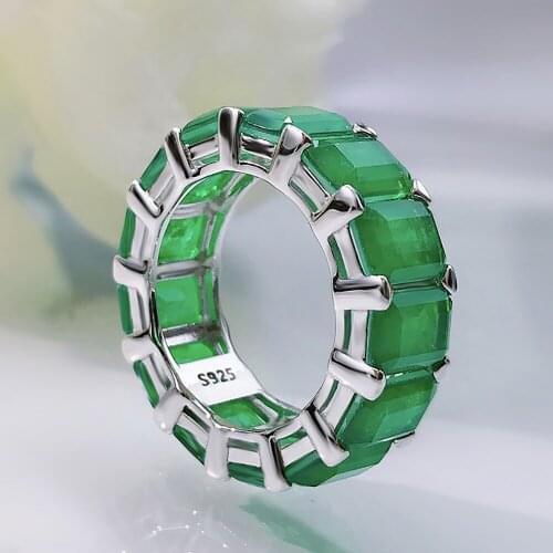 2021 New Luxury 925 Sterling Silver Wedding Rings For Girlfriend Women Retro 5*7mm Emerald Gemstone Party Ring Fine Jewelry Gift
